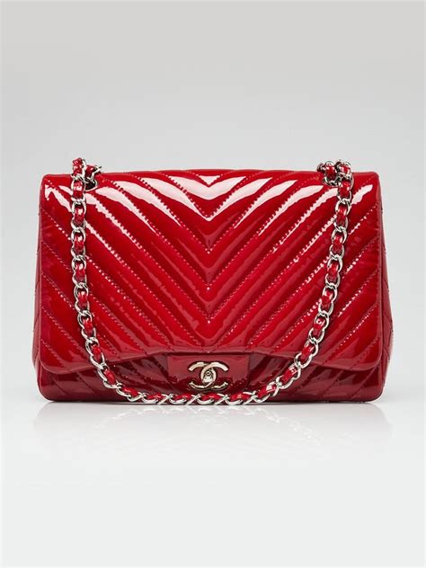 chanel red chevron flap|Chanel Red Chevron Quilted Patent Leather Classic Single .